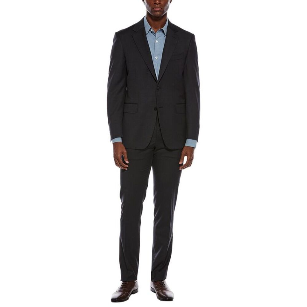 Canali Mens  2Pc Wool Suit With Flat Front Pant, Black